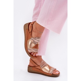 Sandales en cuir féminine avec coin avec maciejka tresse l7067-29 marron brun