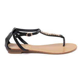 Sandales pour femmes noires avec décorations dorées