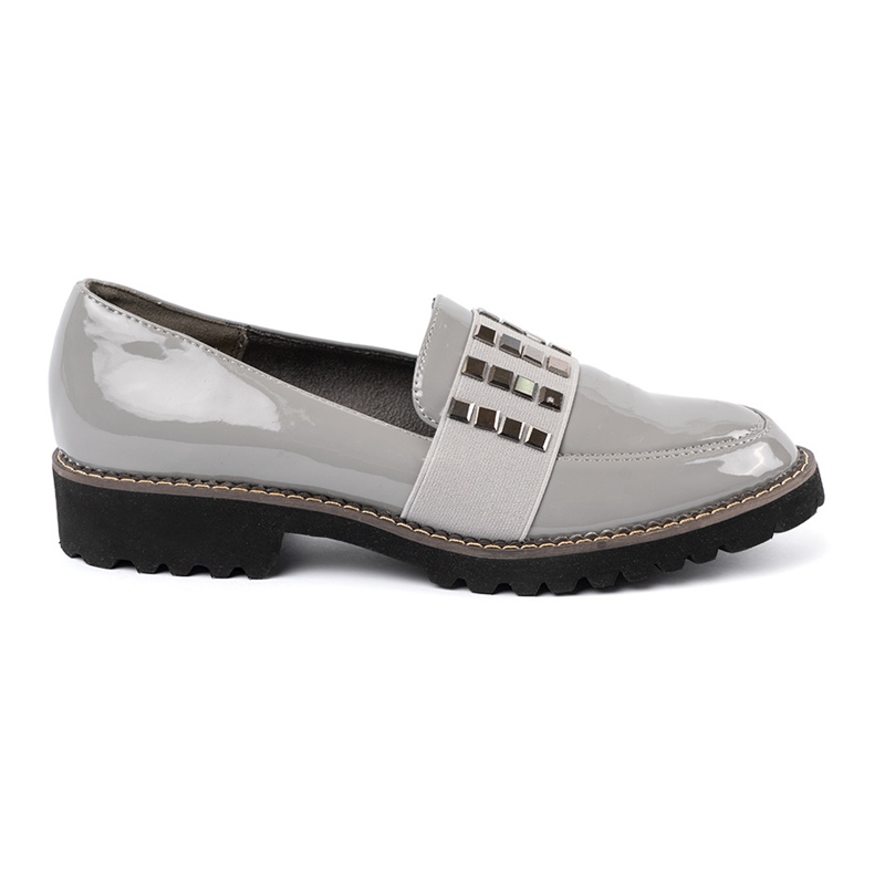 Goodin Mocassins vernies gris avec goujons en argent