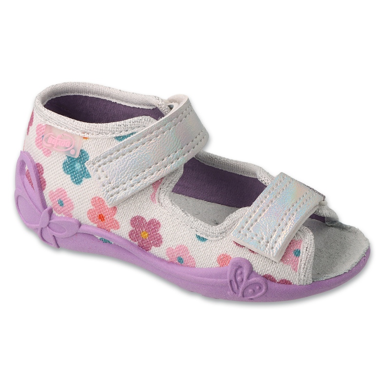 Slippers pour enfants de Befado 342p068 avec des fleurs colorées gris