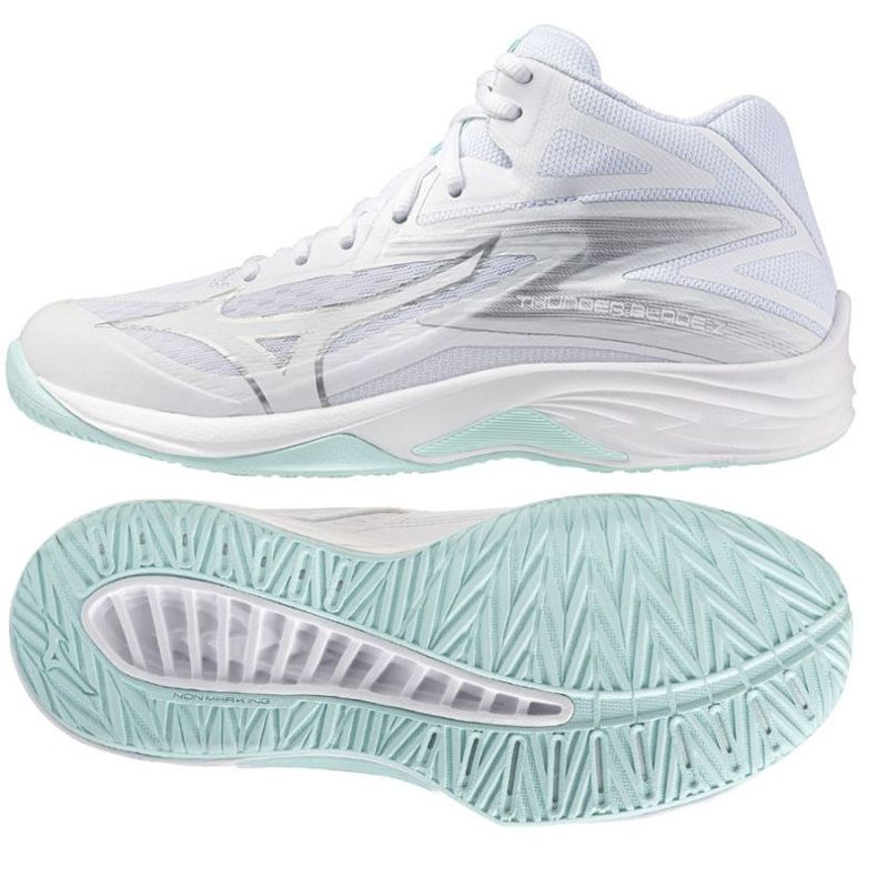 Mizuno Thunder Blade Volleyball Chaussures avec Mid V1GC237540 blanche