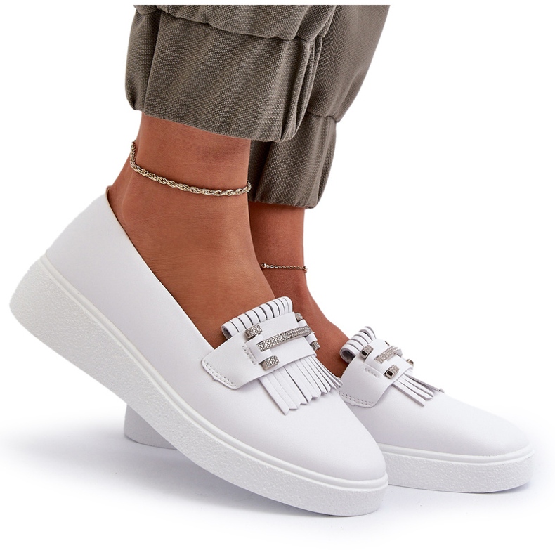 S.Barski Locs féminins en cuir léger sur la plate-forme Białe S. Barski LR590 blanche