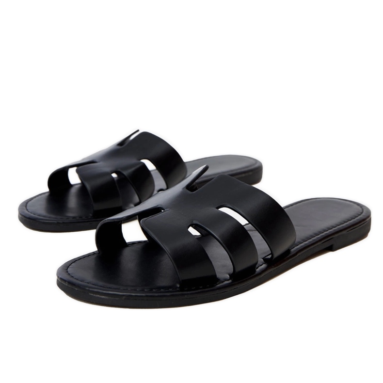 Black Flip -flops décoré de découpes le noir