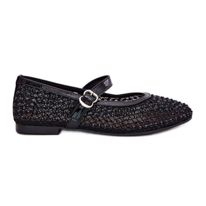 Ballerinas pour femmes décorées avec ceinture et serrer le noir