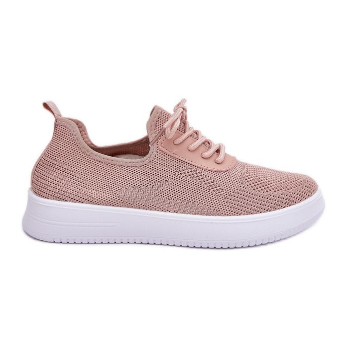 Chaussures de sport munées de matériaux sur la plate-forme rose féminine