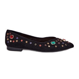 Ballerines pour femmes décorées de cristaux noirs le noir