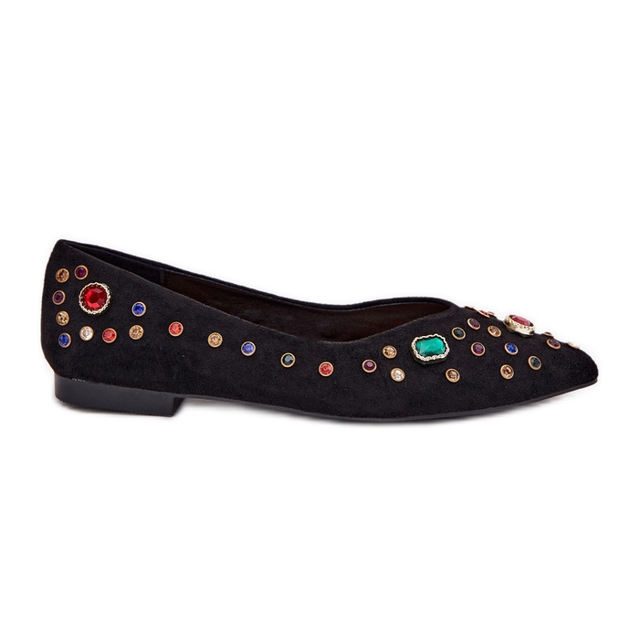 Ballerines pour femmes décorées de cristaux noirs le noir