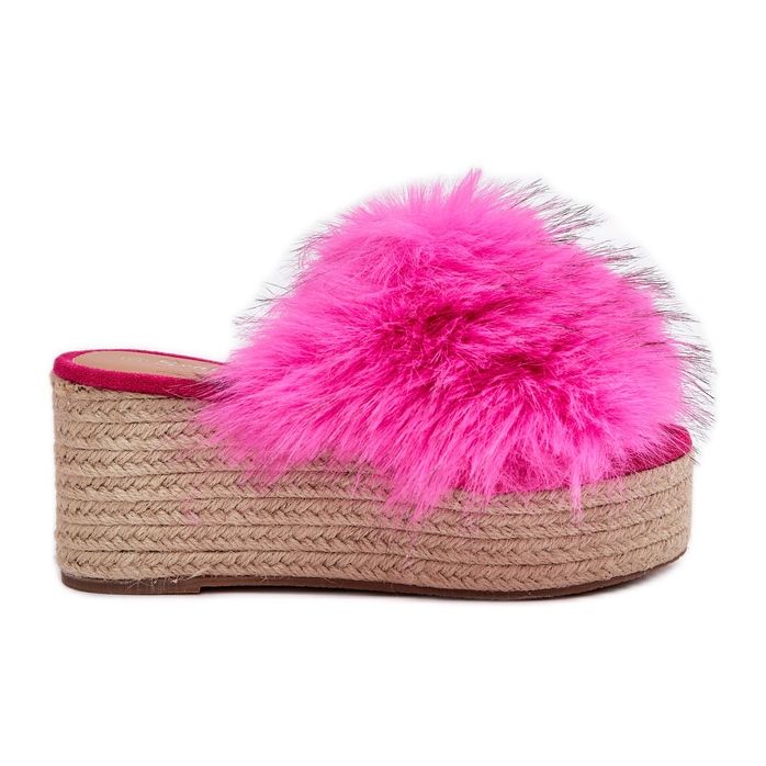 Coins féminins avec coin avec fourrure et tresse fuchsia rose