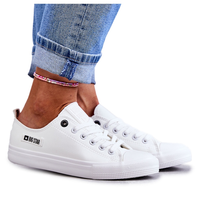 Baskets basses en cuir pour femmes Big Star KK274010 Blanc blanche