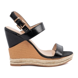 Shelvt Sandales à coin élevé noir