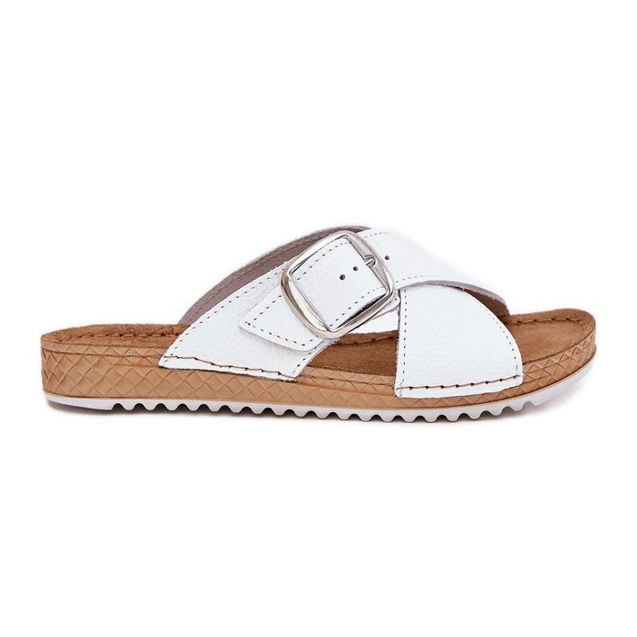 Slippers en cuir féminin avec boucle inblu vo0004gu blanc blanche