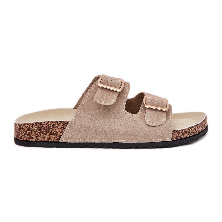 Boto Slippers pour femmes avec des pinces dorées et des coutures beige luner