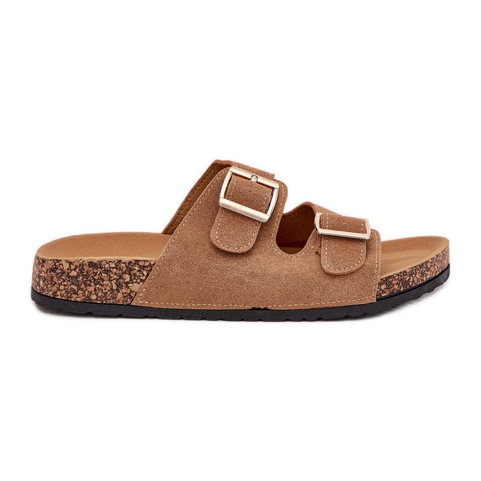 Boto Les tongs des femmes avec des pinces dorées et un luner brun clair Boto Les tongs des femmes avec des pinces dorées et un luner brun clair