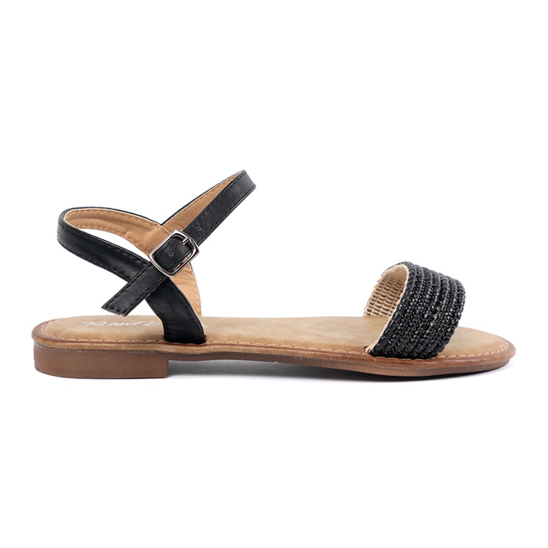 Shelvt Sandales noires sur une semelle plate le noir
