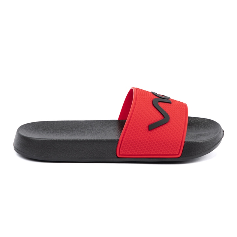 Shelvt Des tongs noirs et rouges avec l'inscription Shelvt Des tongs noirs et rouges avec l'inscription