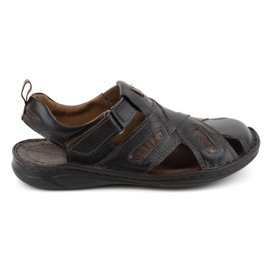 KOMODO Sandales en cuir pour hommes avec velcro 523K, noires