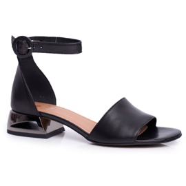 Sandales Cuir Sur Talon Argent Laura Messi 2143 Noir