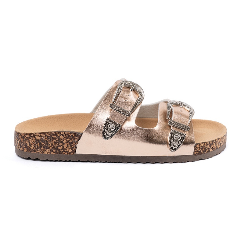 Shelvt Les tongs dorés avec des boucles d'or