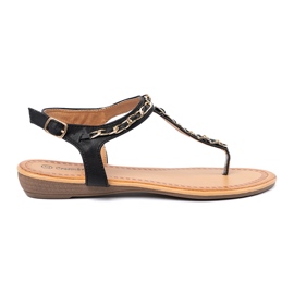 Shelvt Sandales avec une chaîne décorative à plat le noir Shelvt Sandales avec une chaîne décorative à plat le noir