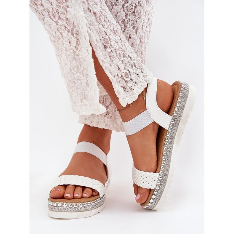 Boto Sandales féminines avec tresse sur la plate-forme décorée Velara blanche