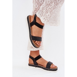 Boto Sandales féminines avec tresse sur la plate-forme décorée Black Velara noir