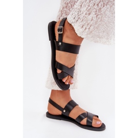 Boto Sandales pour femmes plates avec Calira noire en cuir écologique le noir Boto Sandales pour femmes plates avec Calira noire en cuir écologique le noir