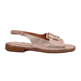 Sandales féminines élégantes avec décoration à talons plats S.Barski KV51-003 Or rose doré