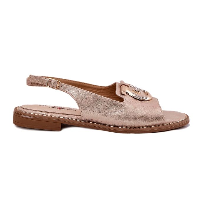 Sandales féminines élégantes avec décoration à talons plats S.Barski KV51-003 Or rose d'or