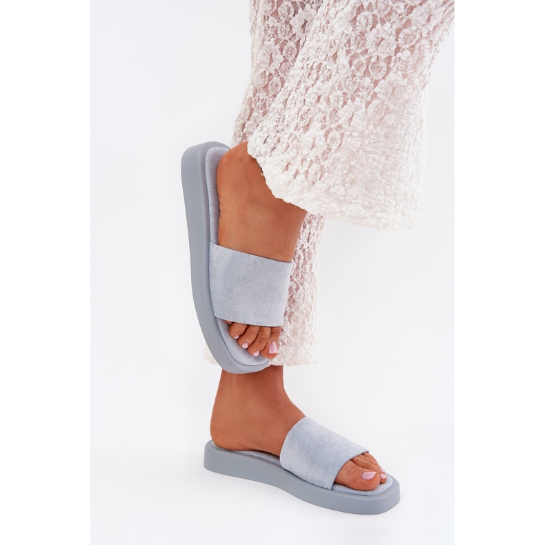 Boto Slippers pour femmes sur la plate-forme avec Eco Suede Light Blue Jorina bleu