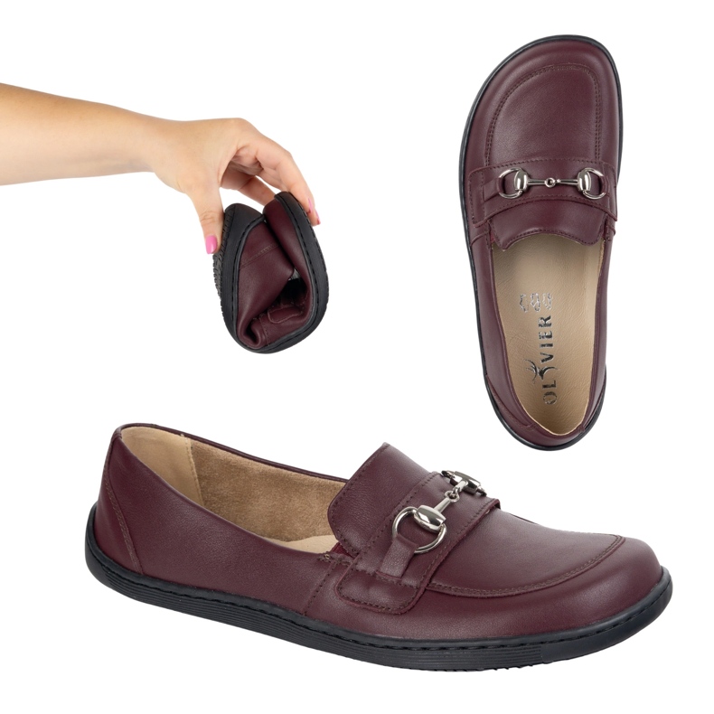 Olivier Barefoot Women's Leather Minimalist Summer Mandis 1288 Bourgogne rouge