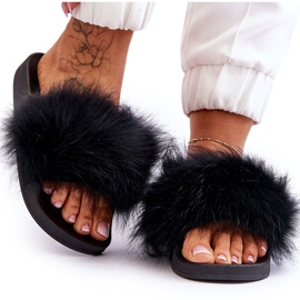 Flip de caoutchouc pour femmes -flops avec fourrure noire le noir