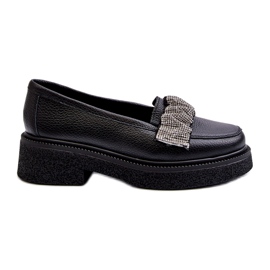Zazoo 3419 mocassins en cuir pour femmes avec une sangle noire à bande décorative