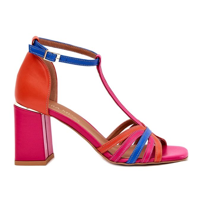 Sandales en cuir féminine sur le poste multicolore de Laura Messi 2879 rose