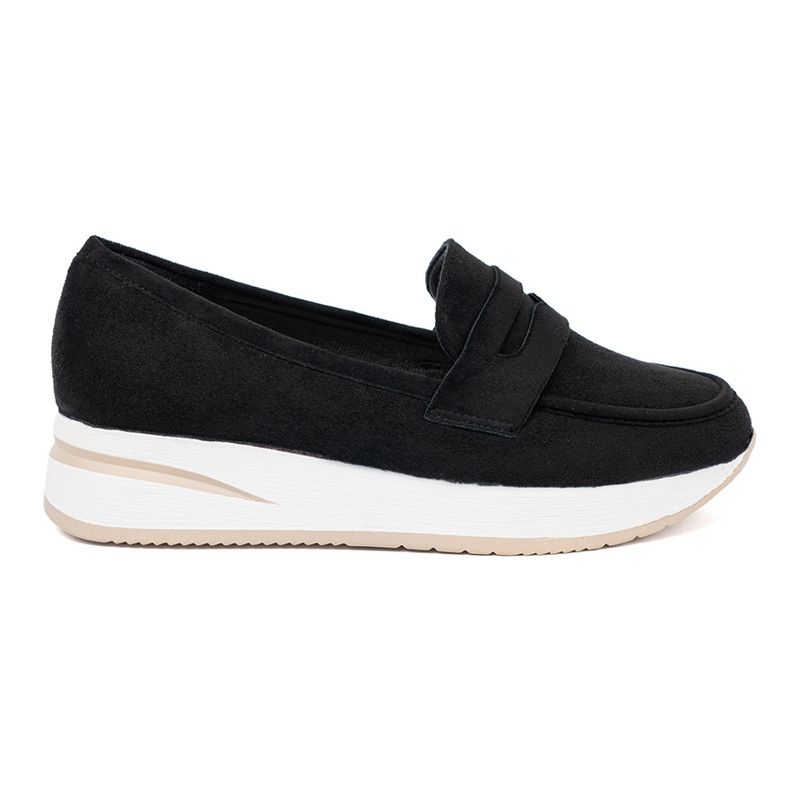 Shelvt Mocassins noirs sur plateforme en daim le noir