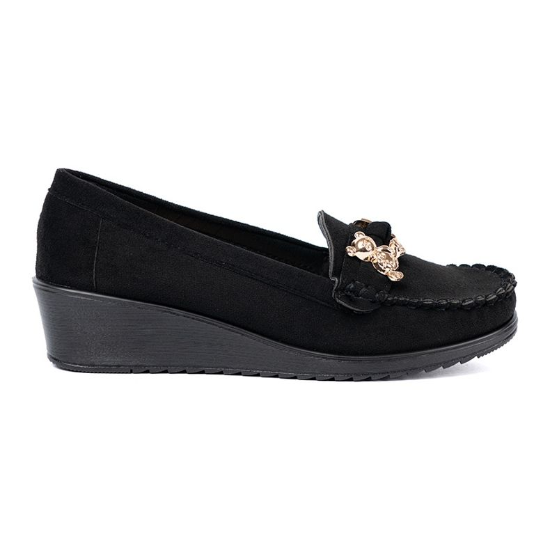 Shelvt Chaussures en daim noir avec un ours en peluche décoratif le noir