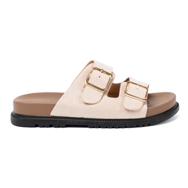 Shelvt Les tongs beige légers élégants avec une finition en daim