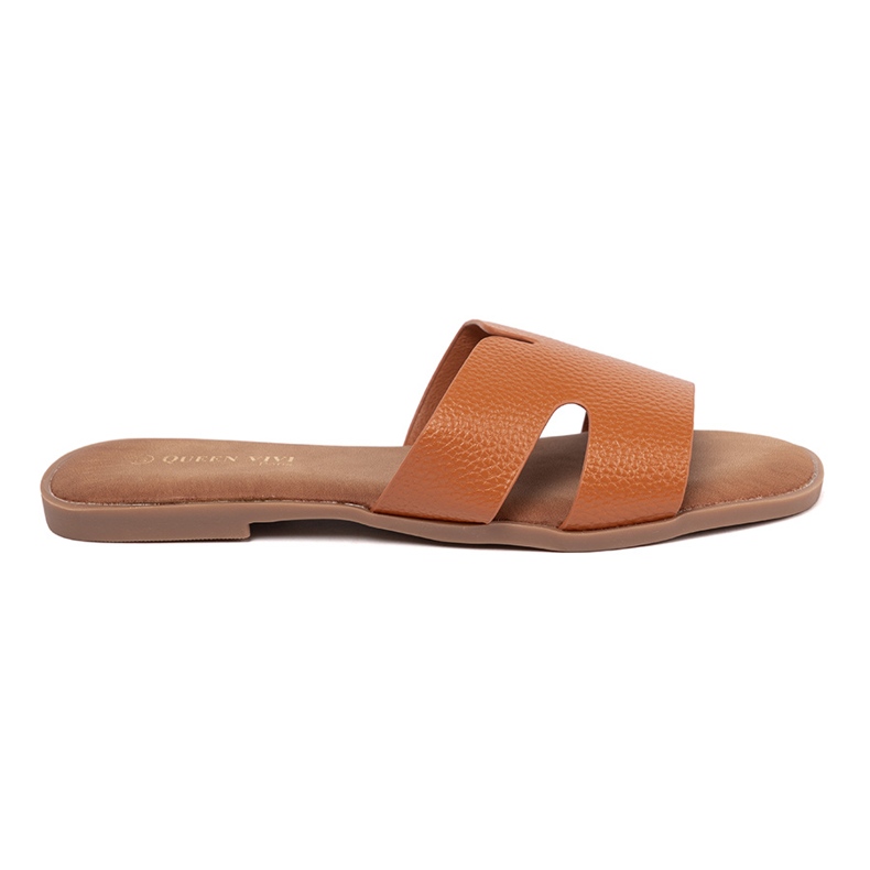 Shelvt Slippers en cuir pour femmes au caramel