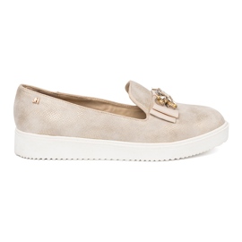 Shelvt Mocassins dorés avec un détail de bijoux sur le devant d'or