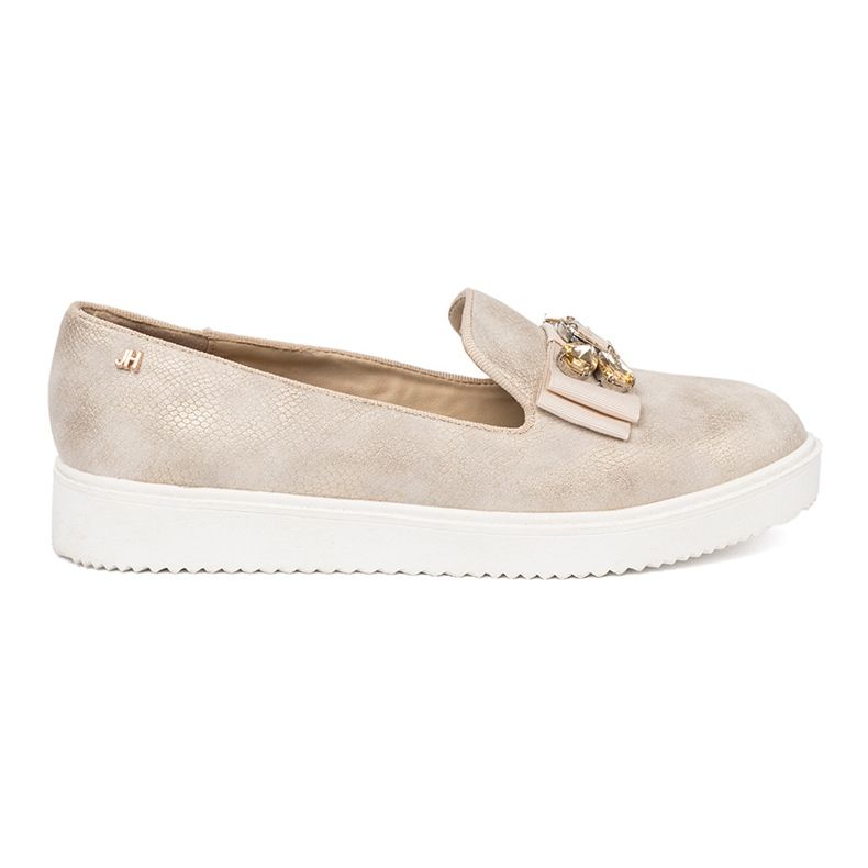 Shelvt Mocassins dorés avec un détail de bijoux sur le devant d'or