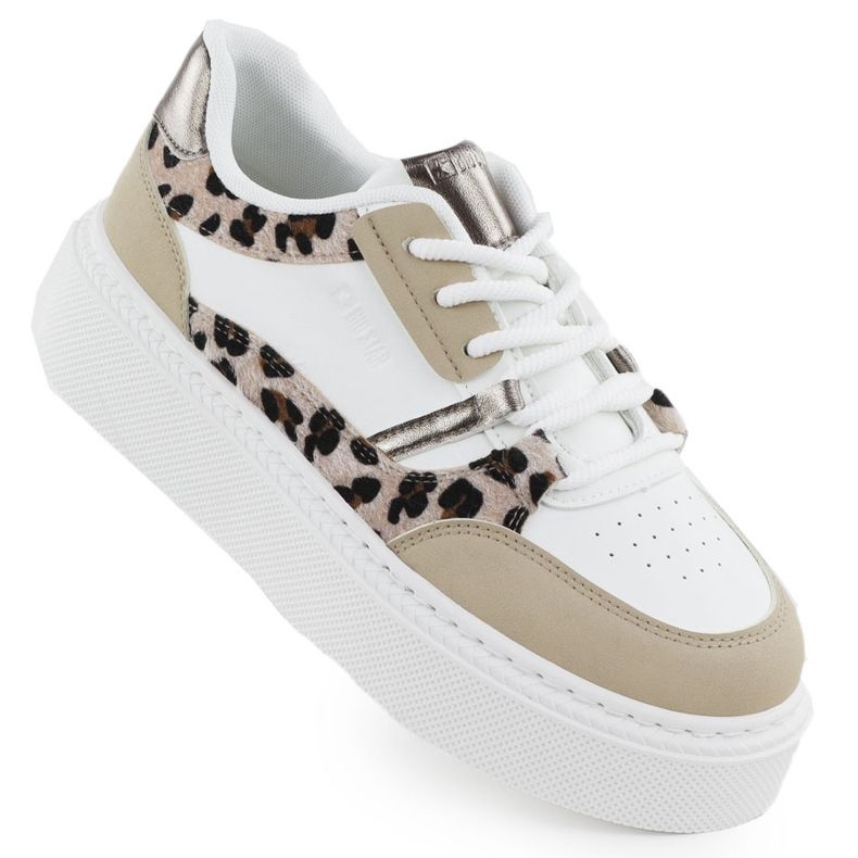 Chaussures de sport sur la plate-forme ZZ avec léopard imprimer Big Star SS274357 blanche