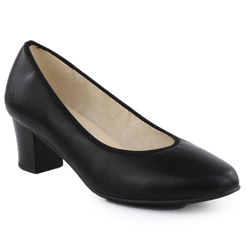Pompes en cuir pour femmes sur un pilier bas noir Rieker 44650