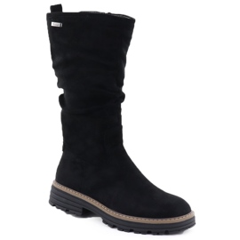 Bottes isolées des femmes, Black froissé M. Daszyński SA259-3 le noir