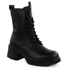 Bottes en cuir pour femmes sur le bloc noir Vinceza 66671