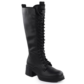 Bottes en cuir pour femmes en dentelle-up Boths sur le bloc noir Vinceza 66804