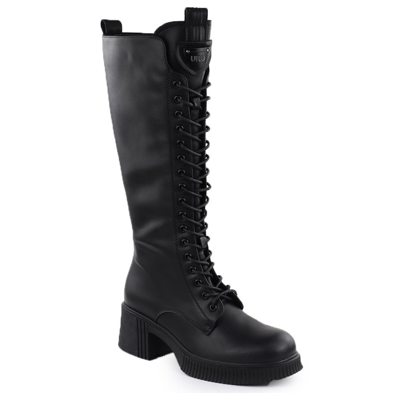Bottes en cuir pour femmes en dentelle-up Boths sur le bloc noir Vinceza 66804