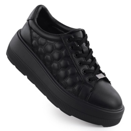 Chaussures en cuir pour femmes baskets matelassées sur la plate-forme Czarne Filippo DP7285 noir