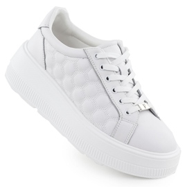 Chaussures en cuir pour femmes baskets matelassées sur la plate-forme White Filippo DP7285 blanche