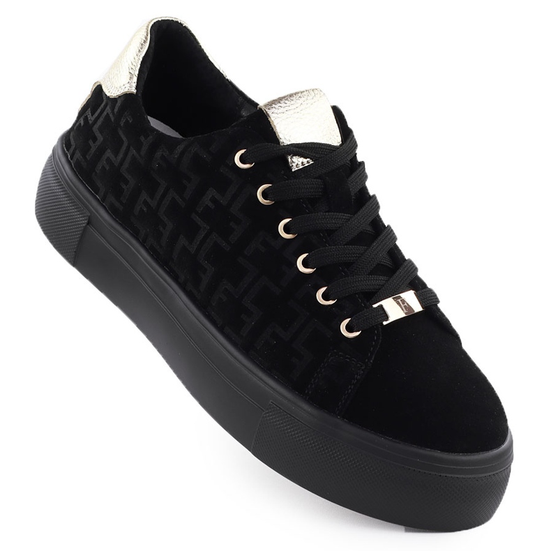 Sneakers de chaussures en cuir pour femmes sur la plate-forme Black Filippo DP6850