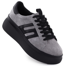 Sneakers de chaussures en cuir pour femmes sur une semelle épaisse gris Filippo DP7175