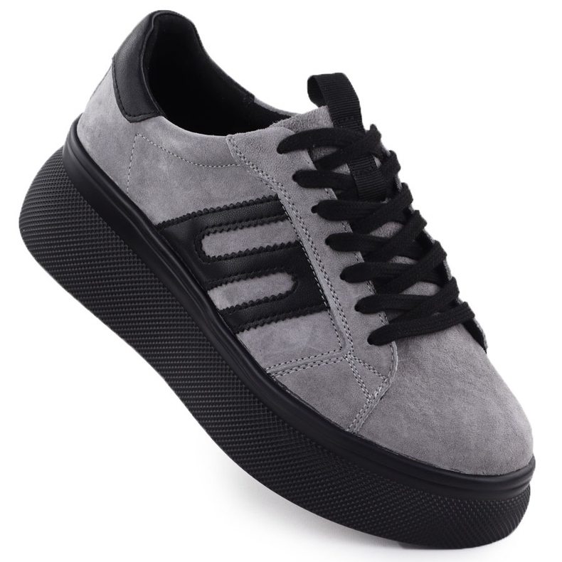 Sneakers de chaussures en cuir pour femmes sur une semelle épaisse gris Filippo DP7175